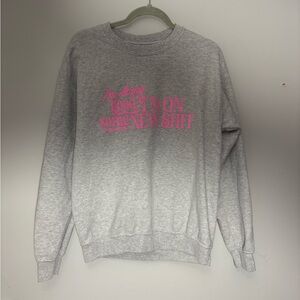 Gray Crew Neck Sweater with Pink Graphic